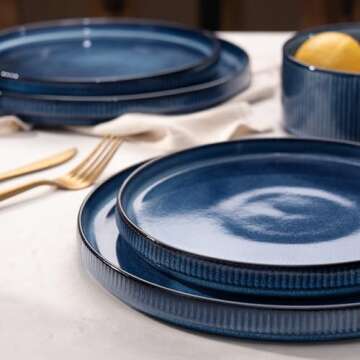 Famiware Star Dinnerware Sets, Plates and Bowls Set for 4, 12 Pieces Dishes - Chip and Scratch Resis...