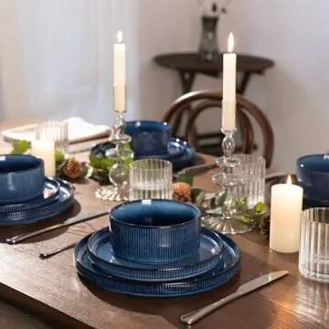 Famiware Star Dinnerware Sets, Plates and Bowls Set for 4, 12 Pieces Dishes - Chip and Scratch Resistant, Microwave and Dishwasher Safe Kitchen Set, Nebulas Blue