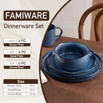 Famiware Star Dinnerware Sets, Plates and Bowls Set for 4, 12 Pieces Dishes - Chip and Scratch Resistant, Microwave and Dishwasher Safe Kitchen Set, Nebulas Blue