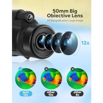 12x50 High-Power Monocular Telescope with Smartphone Tripod - Ideal for Bird Watching, Hunting, Hiki...