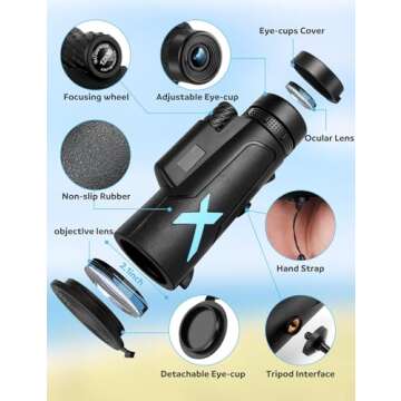 12x50 Monocular Telescope with Smartphone Tripod - Perfect for the Outdoors