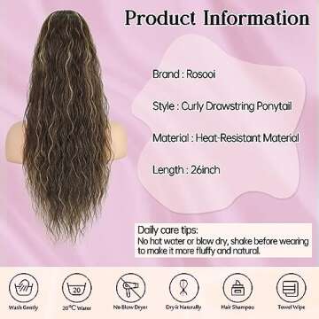 Rosooi 26 Inch Long Black Drawstring Ponytail Extension for Women Synthetic Long Curly Wavy Clip in Ponytail Hair Extensions for Daily Party Use (26 Inch, Auburn Red)
