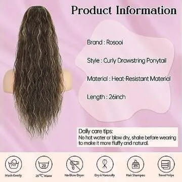 Rosooi 26 Inch Long Black Drawstring Ponytail Extension for Women Synthetic Long Curly Wavy Clip in Ponytail Hair Extensions for Daily Party Use (26 Inch, Auburn Red)