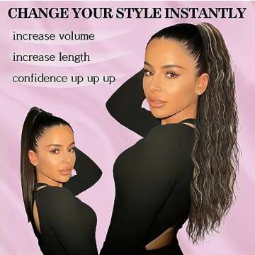 Rosooi 26 Inch Long Black Drawstring Ponytail Extension for Women Synthetic Long Curly Wavy Clip in Ponytail Hair Extensions for Daily Party Use (26 Inch, Auburn Red)