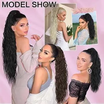 Rosooi 26 Inch Long Black Drawstring Ponytail Extension for Women Synthetic Long Curly Wavy Clip in Ponytail Hair Extensions for Daily Party Use (26 Inch, Auburn Red)