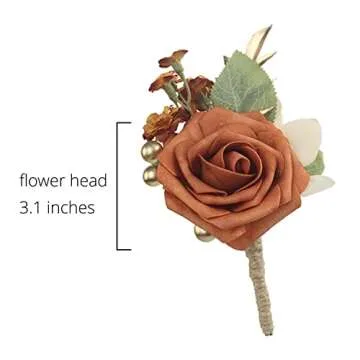 Rinlong 6Pcs Terracotta Boutonnieres for Men Wedding Groom Burnt Orange Boutonniere Fall Rustic Boho Groomsmen Accessories