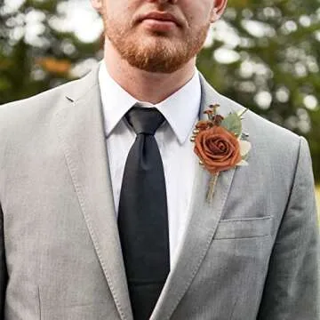 Rinlong 6Pcs Terracotta Boutonnieres for Men Wedding Groom Burnt Orange Boutonniere Fall Rustic Boho Groomsmen Accessories