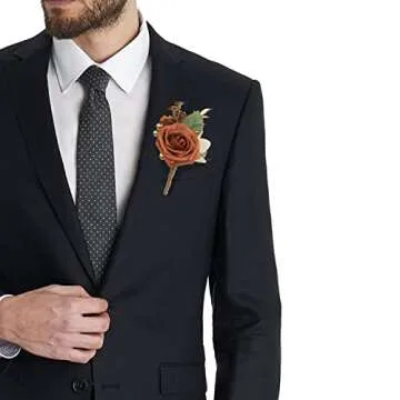 Rinlong 6Pcs Terracotta Boutonnieres for Men Wedding Groom Burnt Orange Boutonniere Fall Rustic Boho Groomsmen Accessories