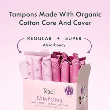 Rael Tampons, Compact Applicator Tampon Made with Organic Cotton, Multipack, Regular and Super Absorbency, BPA-Free, Chlorine-Free, Leak Locker Technology (36 Count, Bundle)