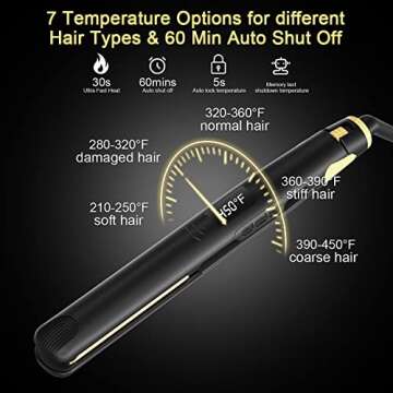 2-in-1 Hair Straightener Flat Iron, Portable Straightener and Curler for All Hairstyles, 30s Fast Heating, Ceramic Tourmaline Hair Straightener Brush for women, Temperature Lock, Anti-Scald & Auto-Off