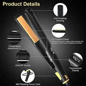 2-in-1 Hair Straightener Flat Iron, Portable Straightener and Curler for All Hairstyles, 30s Fast Heating, Ceramic Tourmaline Hair Straightener Brush for women, Temperature Lock, Anti-Scald & Auto-Off