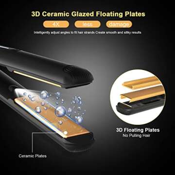 2-in-1 Hair Straightener Flat Iron, Portable Straightener and Curler for All Hairstyles, 30s Fast Heating, Ceramic Tourmaline Hair Straightener Brush for women, Temperature Lock, Anti-Scald & Auto-Off