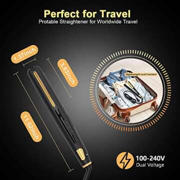 2-in-1 Hair Straightener Flat Iron, Portable Straightener and Curler for All Hairstyles, 30s Fast Heating, Ceramic Tourmaline Hair Straightener Brush for women, Temperature Lock, Anti-Scald & Auto-Off