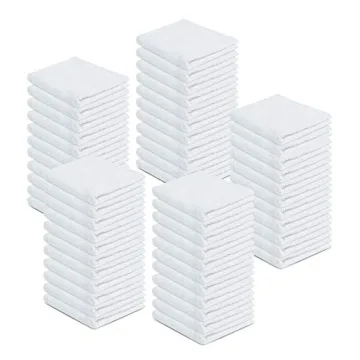 100% Cotton Terry Towels Cleaning Cloths Pack of 50 (12x12 Inches) White Cotton Terry Cloth Bar Rags...