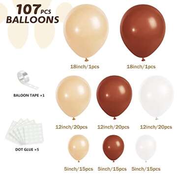 Boho Balloons Neutral Balloon Garland Kit, 107Pcs Brown Nude White Balloons Double Fill Teddy Bear B...
