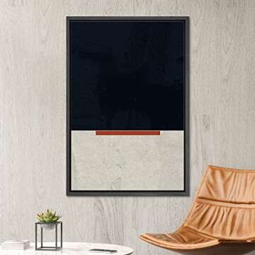 SIGNWIN Framed Canvas Print Wall Art Retro Black Gray Color Field Red Stripe Abstract Shapes Illustr...