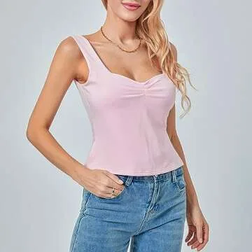WPNAKS Women’s Sleeveless Strappy Tank Top Sexy Pleated Bustier Sweetheart Neck Going Out Crop Tops Y2K Basic Slits Cami Shirt (as1, Alpha, m, Regular, Regular, Pink)