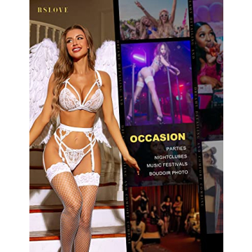 RSLOVE Women Lace Garter Lingerie Set - Plus Size Comfort