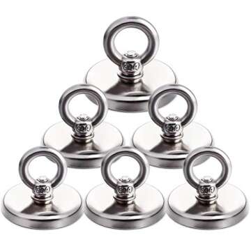MIKEDE Strong Neodymium Fishing Magnets 6 Pack, 100 lbs(45KG) Pulling Force Rare Earth Magnet with Countersunk Hole Eyebolt Diameter 1.26 inch(32 mm) for Retrieving in River and Magnetic Fishing