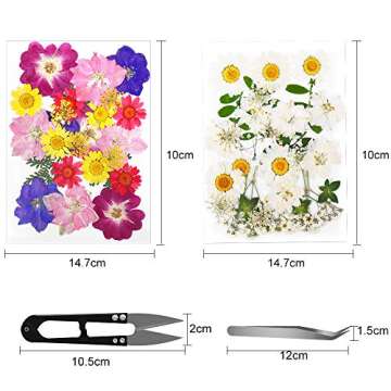Mukum 63pcs Dried Flowers for Resin Real Dried Pressed Flowers Leaves Pressed Herbs kit with Tweezers for DIY Resin Craft, Scrapbooking Supplies, Nail Art, Floral Decors, Soap Making, Candle Making