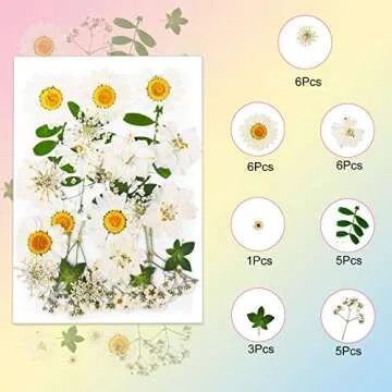 Mukum 63pcs Dried Flowers for Resin Real Dried Pressed Flowers Leaves Pressed Herbs kit with Tweezers for DIY Resin Craft, Scrapbooking Supplies, Nail Art, Floral Decors, Soap Making, Candle Making