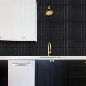 Backsplash Tile for Kitchen Peel and Stick, New Upgrade Premium Matte Black Peel and Stick Backsplas...