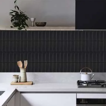 Stylish Matte Black Peel and Stick Backsplash Tiles