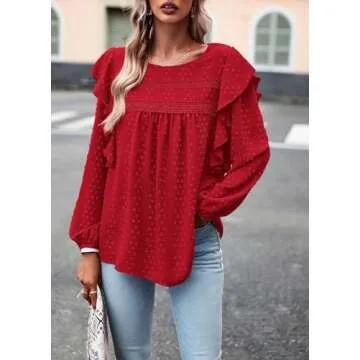 PRETTYGARDEN Long Sleeve Swiss Dot Blouse for Women