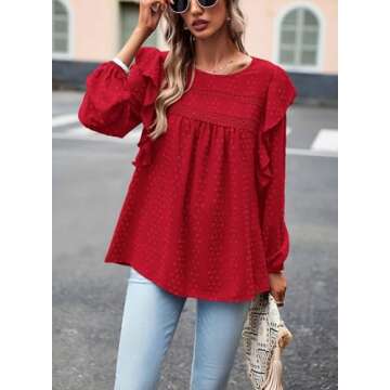 PRETTYGARDEN Long Sleeve Swiss Dot Blouse for Women