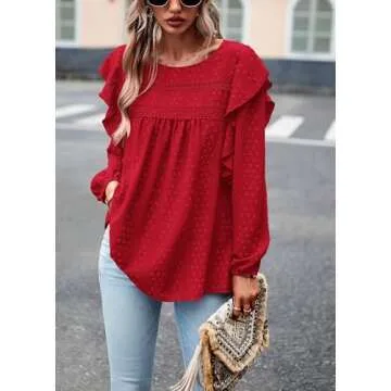 PRETTYGARDEN Long Sleeve Swiss Dot Blouse for Women