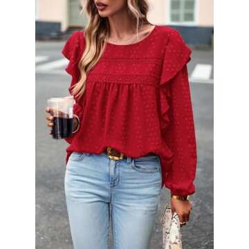 PRETTYGARDEN Long Sleeve Swiss Dot Blouse for Women