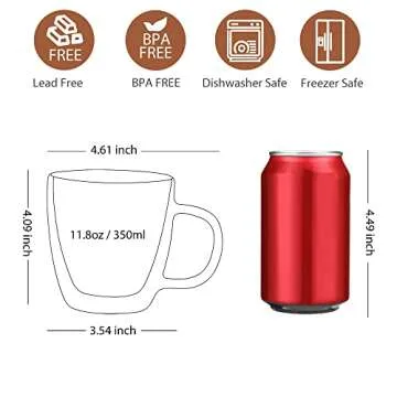 CNGLASS Double Wall Glass Coffee Mugs 12 oz,Insulated Glass Coffee Cups with Handle,Clear Espresso M...