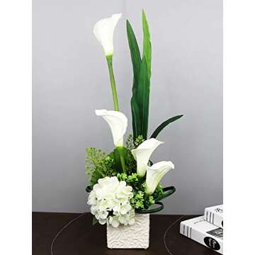 Luyue 20 Pcs White Fake Calla Lily Artificial Flowers Bridal Wedding Bouquet Latex Real Touch Flower Home Kitchen Office Decor-Pure White