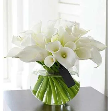 Luyue 20 Pcs White Fake Calla Lily Artificial Flowers Bridal Wedding Bouquet Latex Real Touch Flower Home Kitchen Office Decor-Pure White