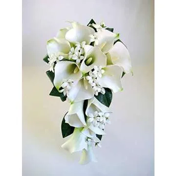 Luyue 20 Pcs White Fake Calla Lily Artificial Flowers Bridal Wedding Bouquet Latex Real Touch Flower Home Kitchen Office Decor-Pure White