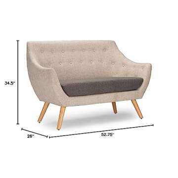 Baxton Studio Audra Mid-Century Off-White Fabric Loveseat, Sofa Only