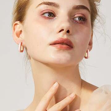 Huggie Hoop Earrings for Women, 18K Gold Plated Colorful Enamel Huggie Earrings Small Hypoallergenic Cute Jewelry Gifts (Blush Pink)