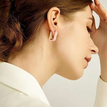 Huggie Hoop Earrings for Women, 18K Gold Plated Colorful Enamel Huggie Earrings Small Hypoallergenic Cute Jewelry Gifts (Blush Pink)