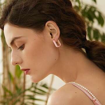 Huggie Hoop Earrings for Women, 18K Gold Plated Colorful Enamel Huggie Earrings Small Hypoallergenic Cute Jewelry Gifts (Blush Pink)