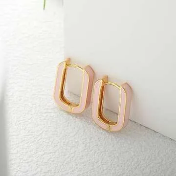 Huggie Hoop Earrings for Women, 18K Gold Plated Colorful Enamel Huggie Earrings Small Hypoallergenic Cute Jewelry Gifts (Blush Pink)