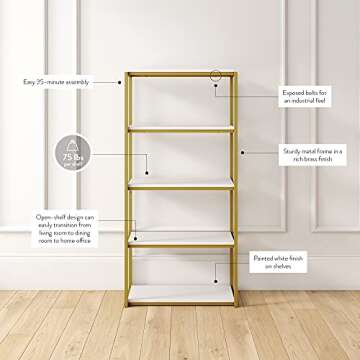 Nathan James Oscar 5-Shelf Modern Bookcase with Metal Frame