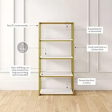 Nathan James Oscar 5-Shelf Modern Bookcase with Metal Frame