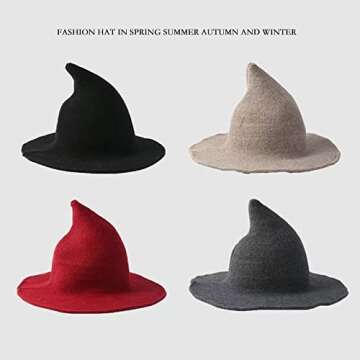 LVSU Halloween Witch Hat for Women Wool Hats Foldable Pointed Cap for Halloween Party Costume Accessory Blue