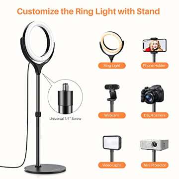 Video Conference Lighting Computer Ring Light - Webcam Laptop Light Ring for Zoom Meetings, Video Recording, Desktop Circle Ring Light with Stand & Phone Holder, Zoom Lighting for Computer