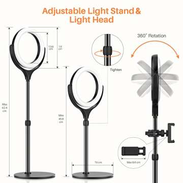Video Conference Lighting Computer Ring Light - Webcam Laptop Light Ring for Zoom Meetings, Video Recording, Desktop Circle Ring Light with Stand & Phone Holder, Zoom Lighting for Computer