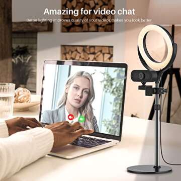 Video Conference Lighting Computer Ring Light - Webcam Laptop Light Ring for Zoom Meetings, Video Recording, Desktop Circle Ring Light with Stand & Phone Holder, Zoom Lighting for Computer