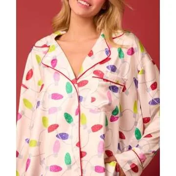 Argeousgor Women Christmas Pajamas Funny Graphic Pjs Set Long Sleeve Button Down Shirt Shorts 2024 Holiday Sleepwear White