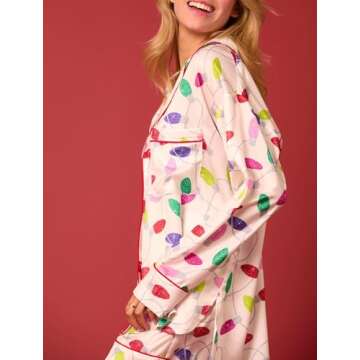 Argeousgor Women Christmas Pajamas Funny Graphic Pjs Set Long Sleeve Button Down Shirt Shorts 2024 Holiday Sleepwear White