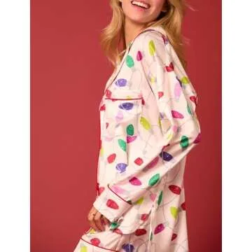 Argeousgor Women Christmas Pajamas Funny Graphic Pjs Set Long Sleeve Button Down Shirt Shorts 2024 Holiday Sleepwear White