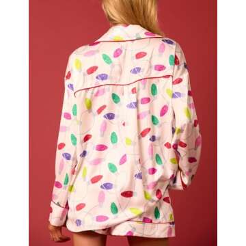 Argeousgor Women Christmas Pajamas Funny Graphic Pjs Set Long Sleeve Button Down Shirt Shorts 2024 Holiday Sleepwear White